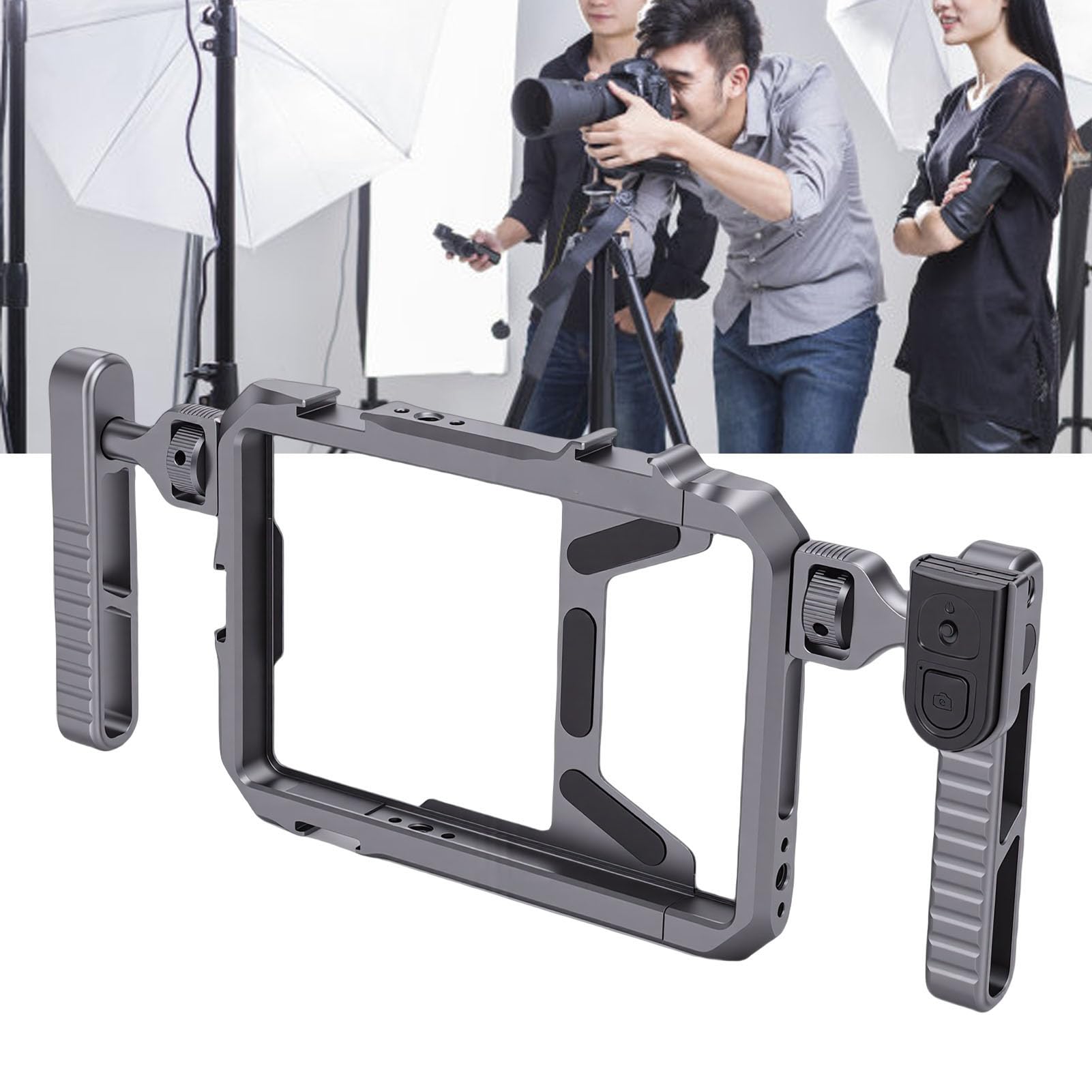 Cuifati Jaula Estabilizadora Universal para Teléfono de Aleación de Aluminio con Asas Dobles, Estuche para Cine, Estabilizador de Vídeo para Teléfono, Soporte para Trípode para Creador
