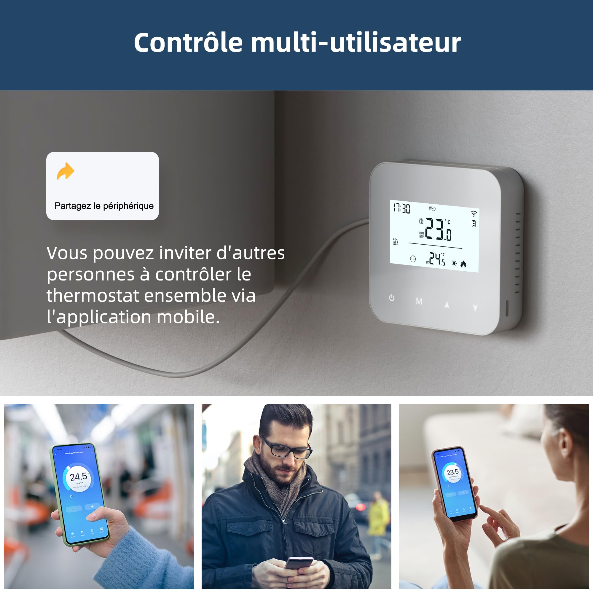 Beok Thermostat WiFi pour chaudières gaz et fioul,Thermostat Mural à 2 Fils,Programmation Quotidienne,Alimentation par Pile ou USB,Compatible avec Tuya Smart APP,Alexa