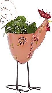 Deco 79 Metal Rooster Indoor Outdoor Planter with Floral Pattern Planter, 19