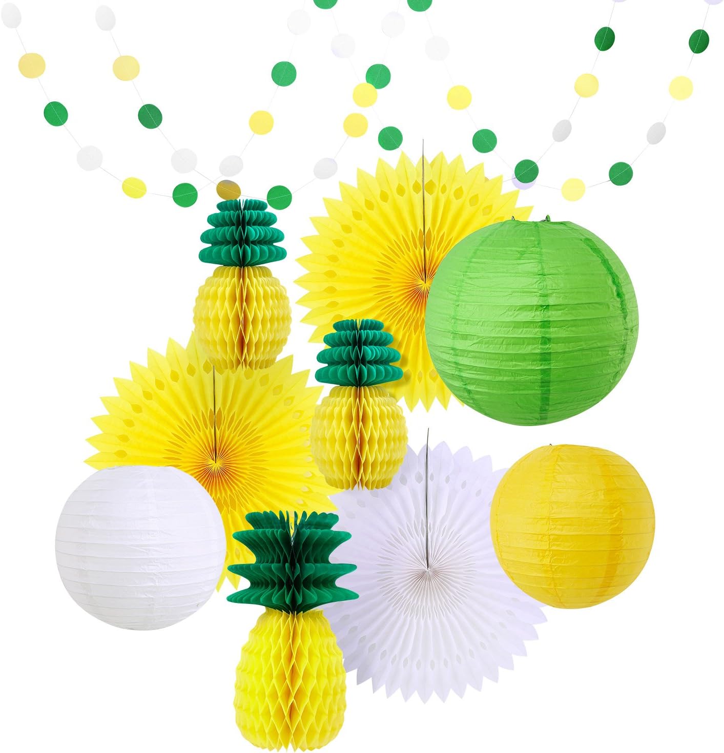 Hawaiian Party Decorations Summer Party Decoration Kit Hawaiian Party Supplies Pineapple Balls Decorations Paper Honeycombs Lanterns Yellow White Green Decoration Decor