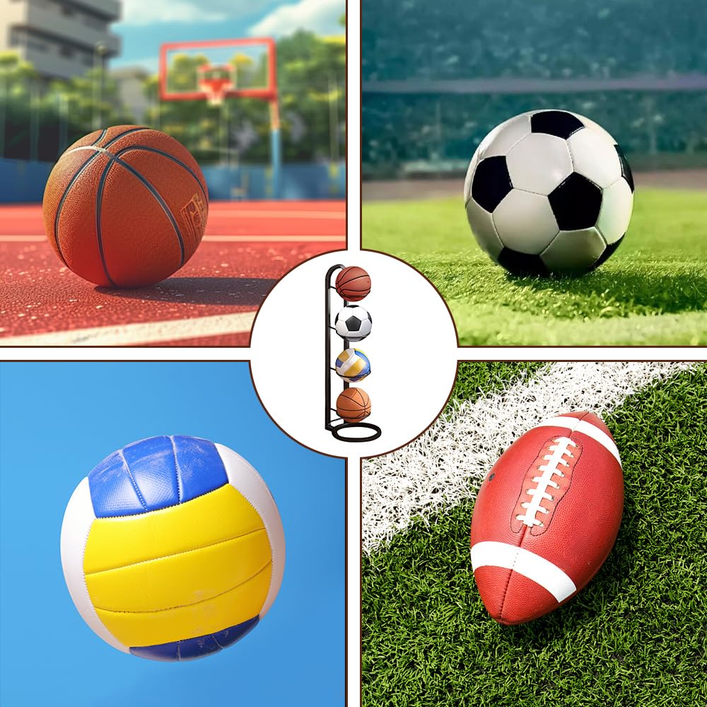 Soporte Vertical para Pelotas de Fútbol Baloncesto, Estante de Almacenamiento de 4 Niveles