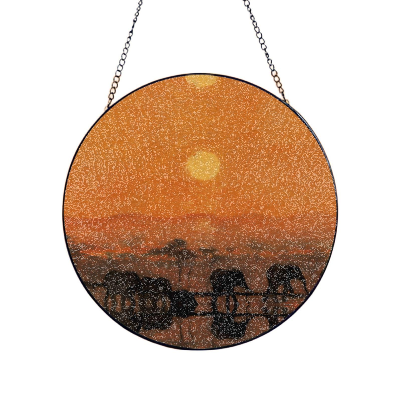 Phayah Elephant In The Sun Print Stained Glass Window Hanging Suncatcher For Door Terrace Garden Home Decor Sun Catcher Birthday Gifts For Lovers Dad Mom 12in（30cm）