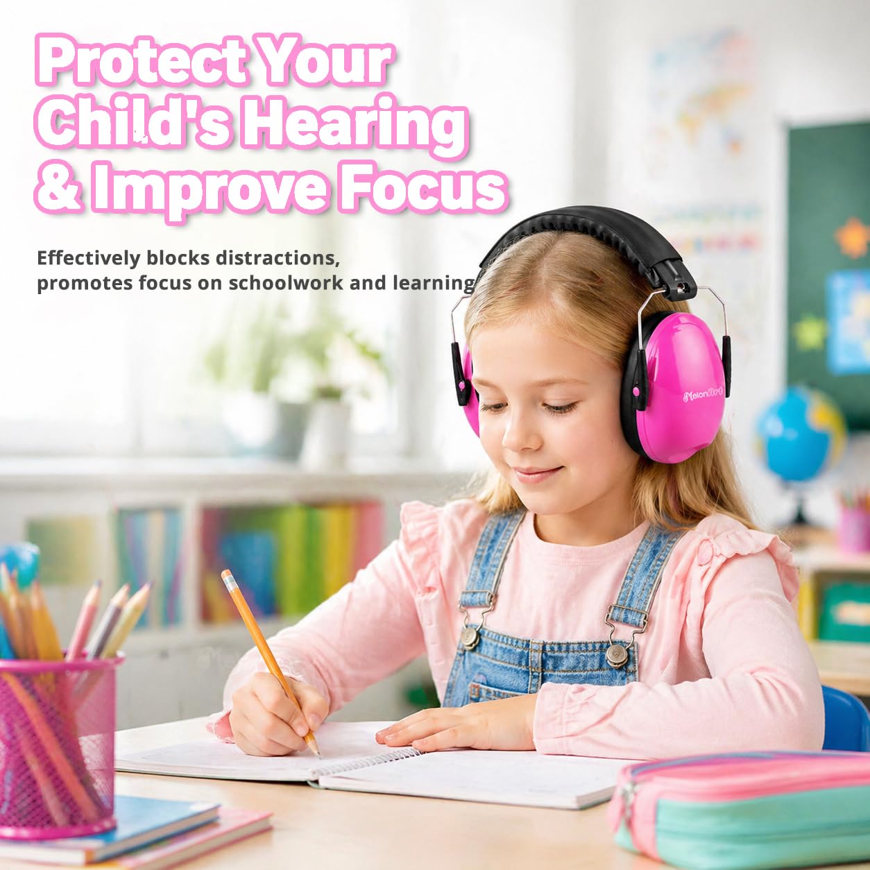 MelonArt Paquete de 3 orejeras de protección auditiva para niños, protección auditiva de seguridad, reducción de ruido, ajuste para autismo, sensorial, niños y niñas (menta, rosa, naranja)