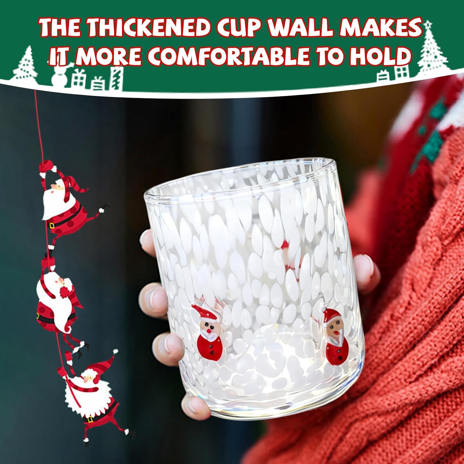 2 Pcs Icon Glass Cups - 14 oz Santa Claus & Christmas Tree Juice Glasses, Hand-blown Glasses for Holiday Gifts Family Parties and Stylish Everyday & Party Glass - Image 5