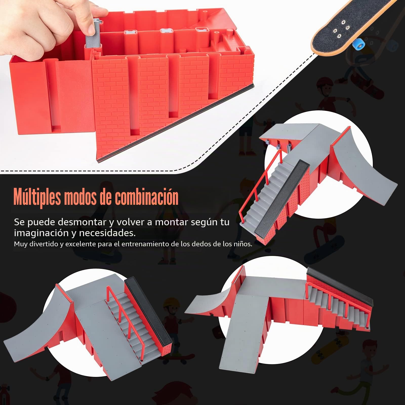 Juego de rampas para monopatines con dedos, Mini rampas para monopatín con dedos Parques Ultimate Skate Park Finger Training Props Juguete Regalo de cumpleaños para niños Adolescentes (R&G - C)
