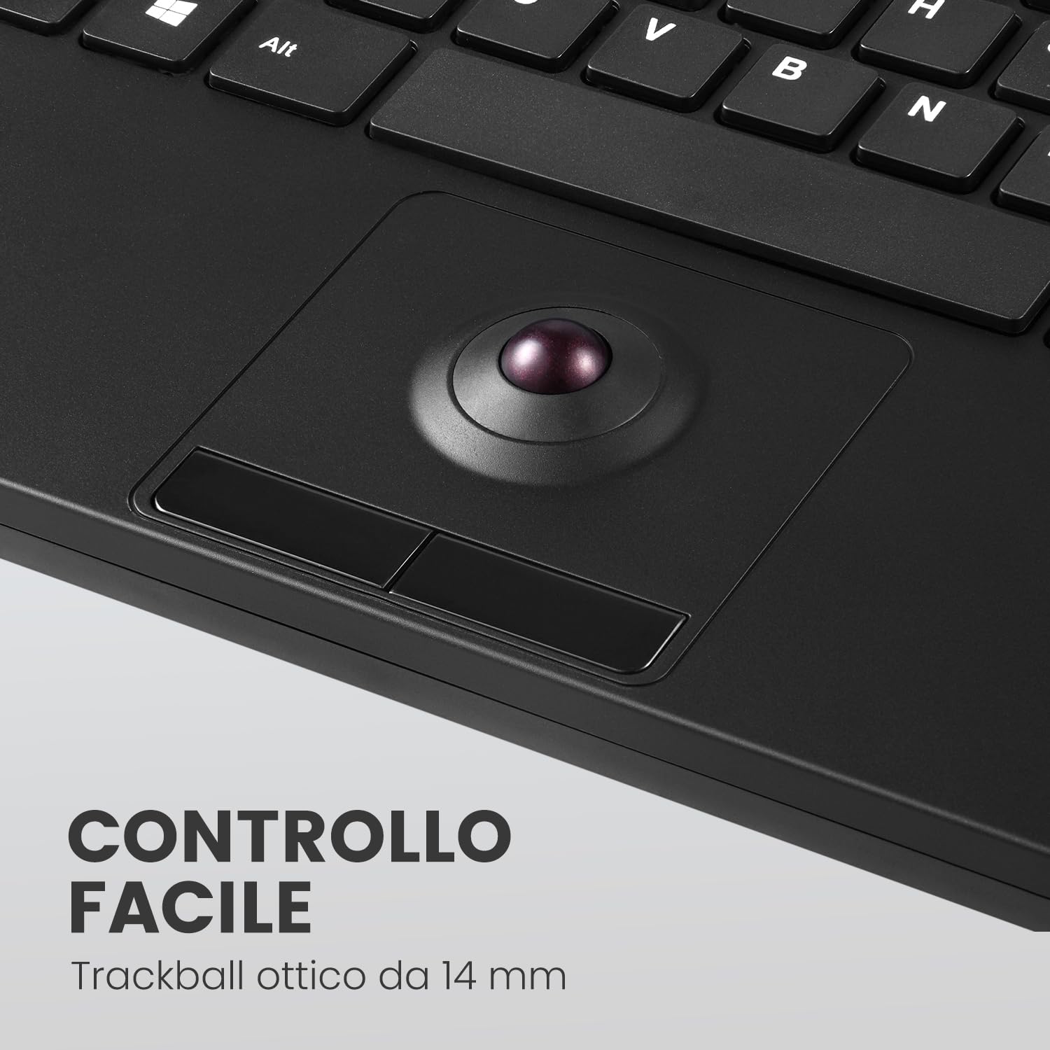 Perixx PERIBOARD-526 IT, Tastiera Mini USB Cabalata con Trackball - Tasti a Forbice X Type - 11.18x7.17x1.1 Pollici - 2 Hub USB Integrati - Layout IT Italiano