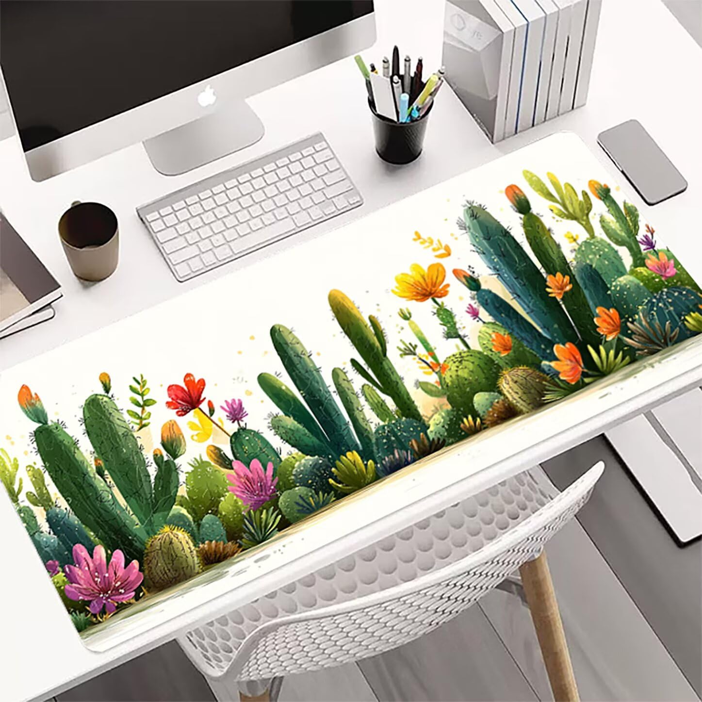Lpfieonn Anlage Schreibtischunterlage XXL, Weiß Schreibtischunterlagen Großes, Gaming Mousepad XXL mit ernähter Rand und Rutschfeste Gummibasis, Desk Mat für PC/Laptop/Mausa 120x60cm PF-2254
