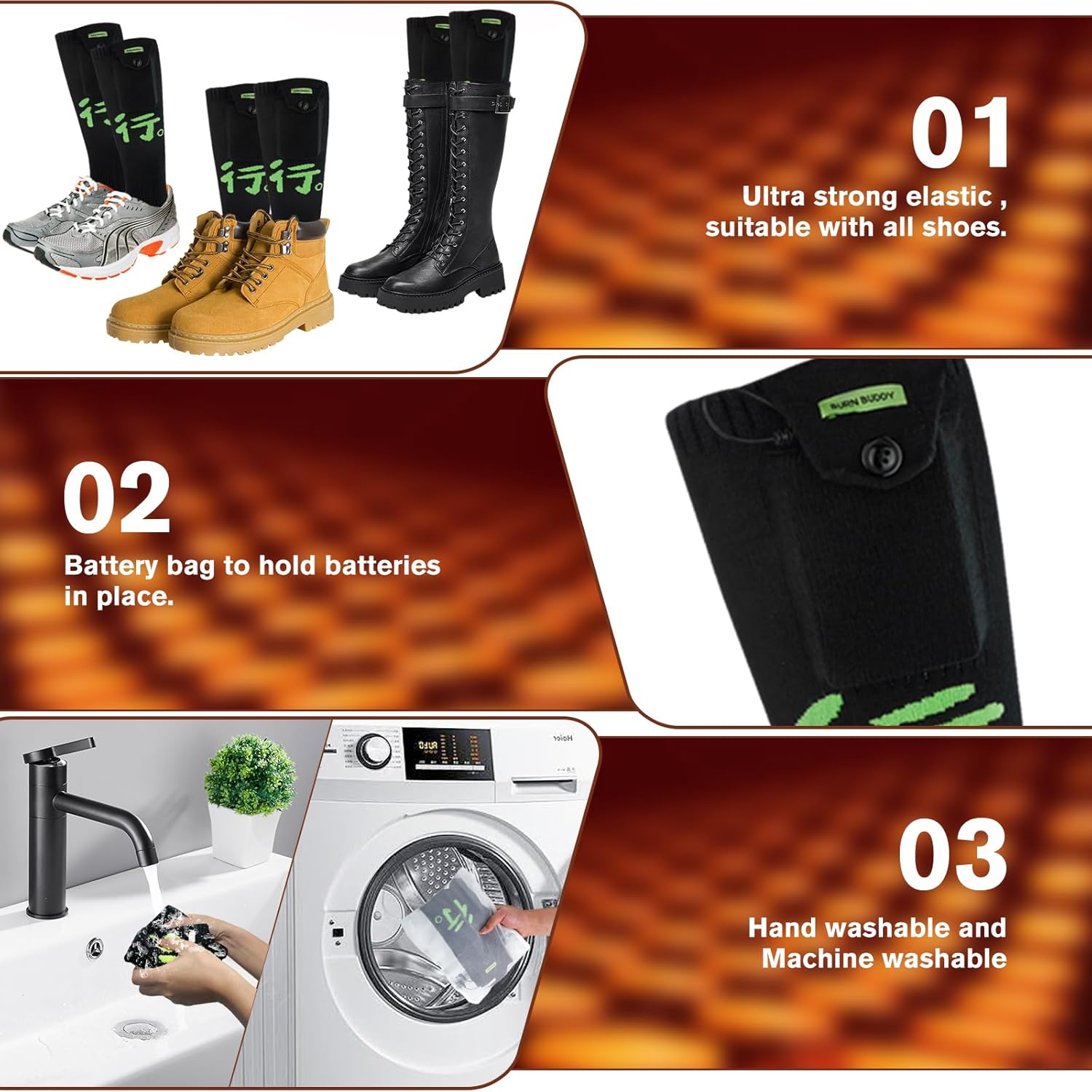 Heated Socks for Men Women, APP Control Electric Heated Socks Rechargeable Washable, Battery Heated Socks Foot Warmer Socks for Hiking Biking Camping Skiing Hunting Outdoor Work, Heating Thermal Socks - Image 5