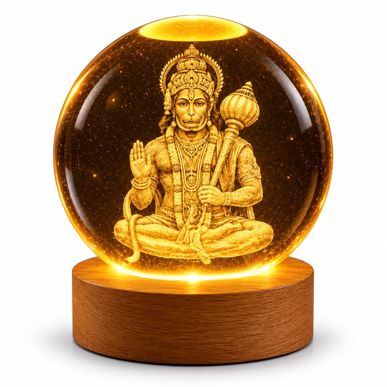 Meditating Hanuman Crystal Ball Lamp - USB LED -29