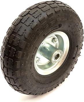 Heavy Duty 10 Inch 4.10/3.50-4 Metal Wheel & Tyre 4 Ply 45mm Offset Hub 16mm Bore Bearings 410/350-4 Sack Hand Truck Trolley Barrow 136kg Maximum Load