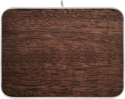 Tapete de secado de platos para encimera de cocina, de madera maciza marrón, ultra absorbente, reversible, de microfibra, resistente al calor, 16 x