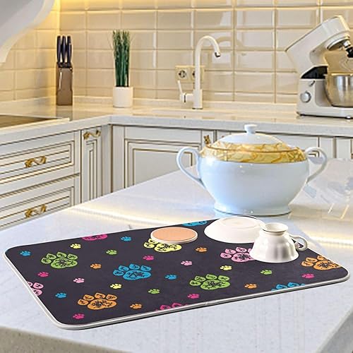 Miniatura 6 de Colourful Dog Paw Prints Dish Mat Drying Pads For Kitchen Counter Rubber Mat Countertop Tapete Para Cocina 16'' x 18''