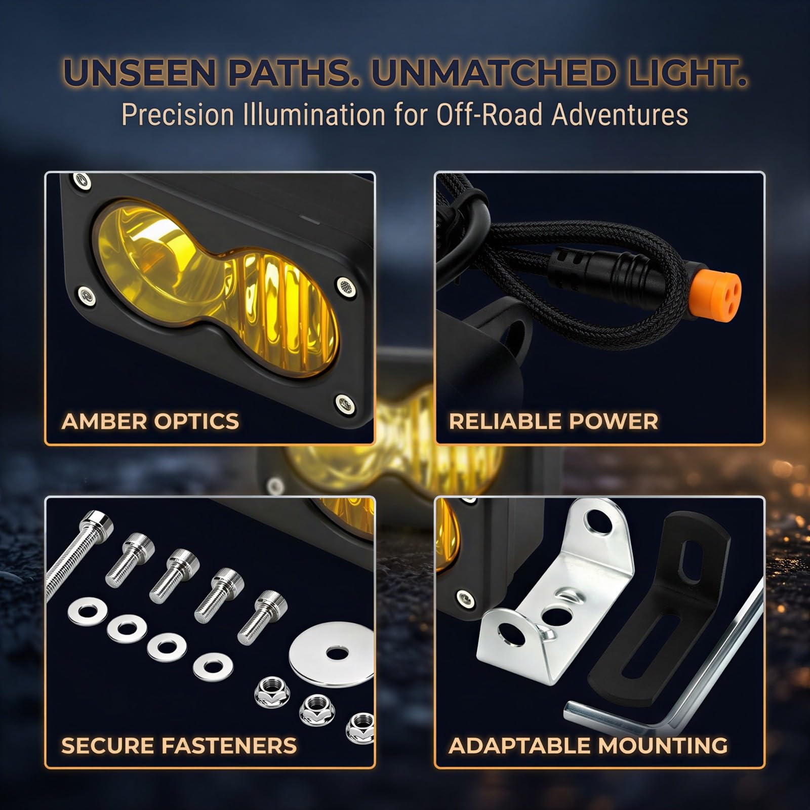 E-Bike-Scheinwerfer 3-polig, 20 W helle Fahrradlampe 3,03 x 3,03 Zoll, Motorradlampe mit gelbem Licht, LED-Nebellicht, kompatibel mit R1dstar Q20 Offroad-Mountain-Elektrofahrrad