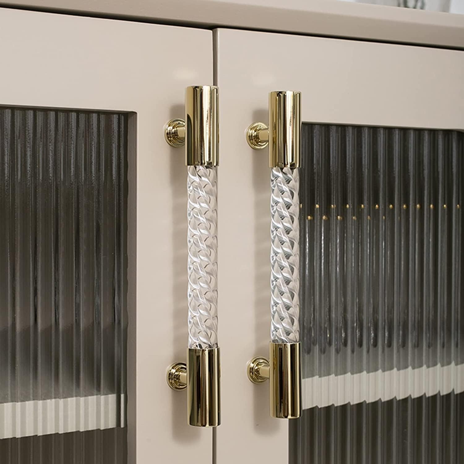 Modern Push Pull Door Handle Set, 14cm Cabinet Hardware for Interior/Exterior, Glass Shower Pull with Brass Bracket, Clear Crystal Finish for Stylish Home Decor (Length 26.8cm/10.8inch)