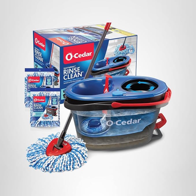 O-Cedar RinseClean Spin Mop & Bucket System | Clean with Water | Removes 99% of Bacteria Plastic