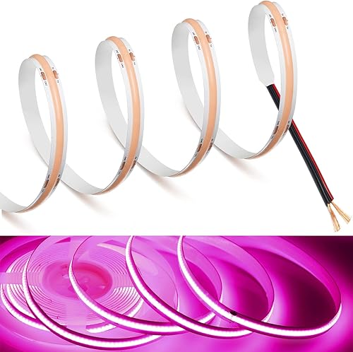 MDee Tira de luces LED COB, color rosa, 9.84 pies, alimentada por USB, 5 V, cinta LED flexible con conector USB, CRI 90+ 800 LMm, 320 LEDsm para