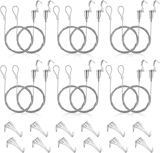 12 Stück Bildaufhänger Set, 2m × 1.5mm Galerieschienen für Bilder Bilderschienen Aufhängesystem Max 40KG Aufhänger Draht für Bilder Bilderhaken für Hängen Gemälde Kunstwerke