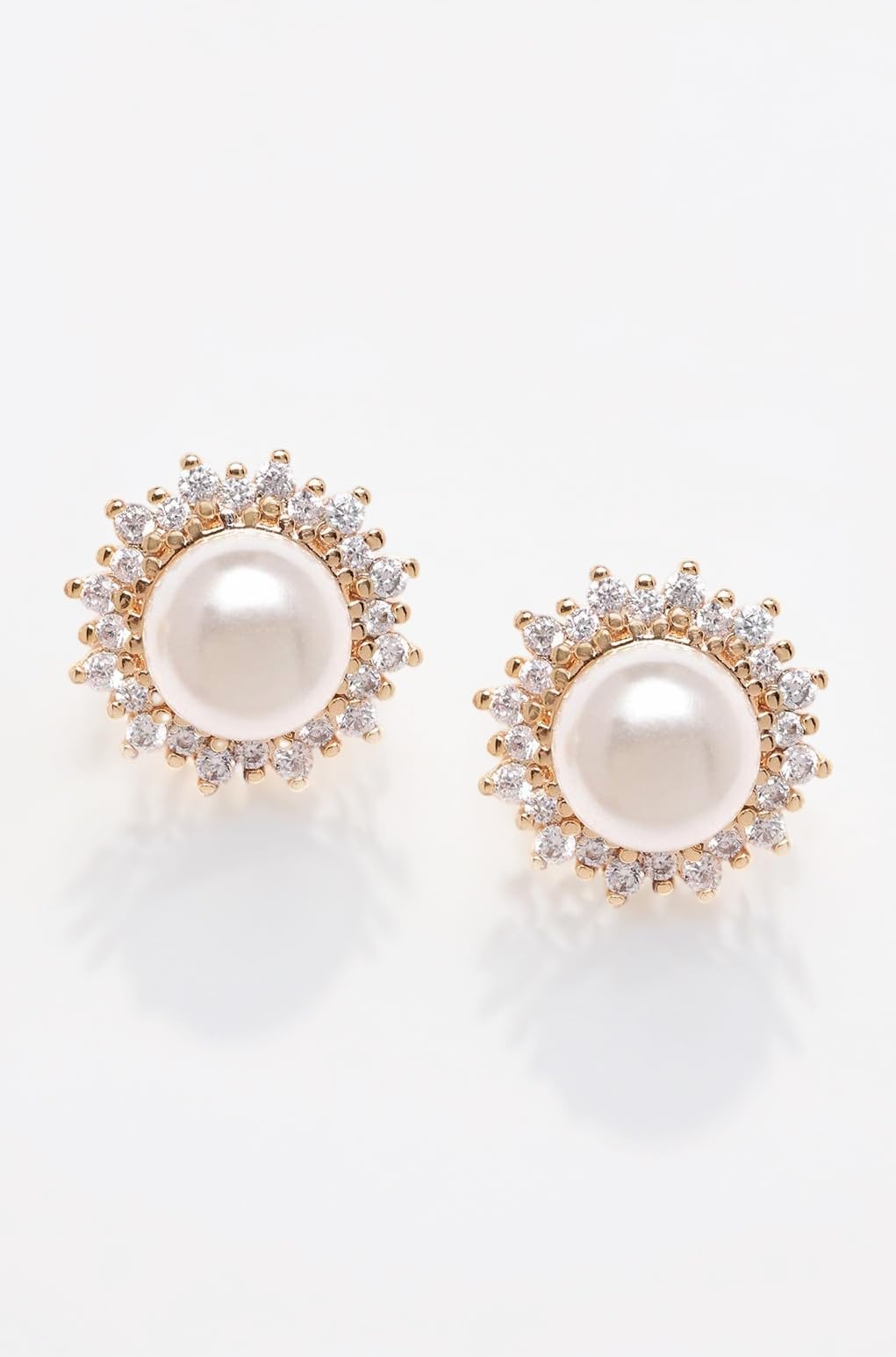 Sparkling Cubic Zirconia & Pearl Stud Earring For Women-ZPFK9458