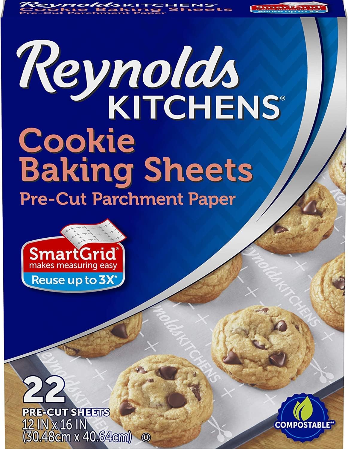 Reynolds Kitchens Cookie Baking Sheets, Pre-Cut Parchment Paper (22 Sheets, Pack of 2)