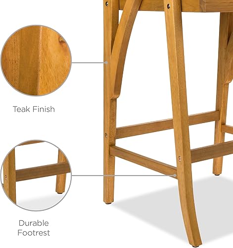 Miniatura 7 de Best Choice Products Juego de 2 taburetes de bar de madera de acacia para exteriores, sillas de bar para patio, piscina, jardín con cojines