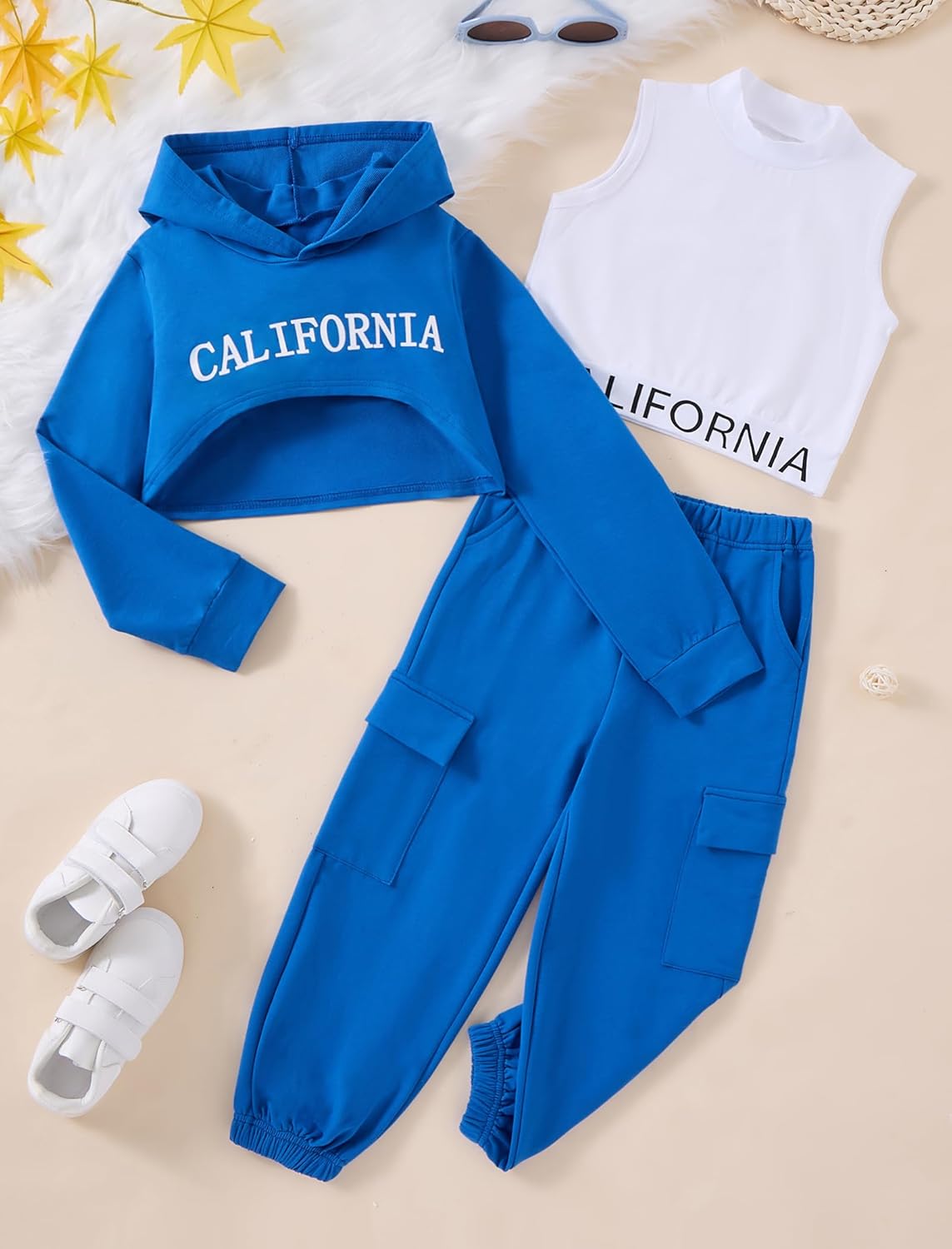 Girls Clothes 3 Piece Outfits Hoodie Pullover Sweatshirts Cool Crop Tank and Sweatpants Set Teen Girls Outfits - Image 4
