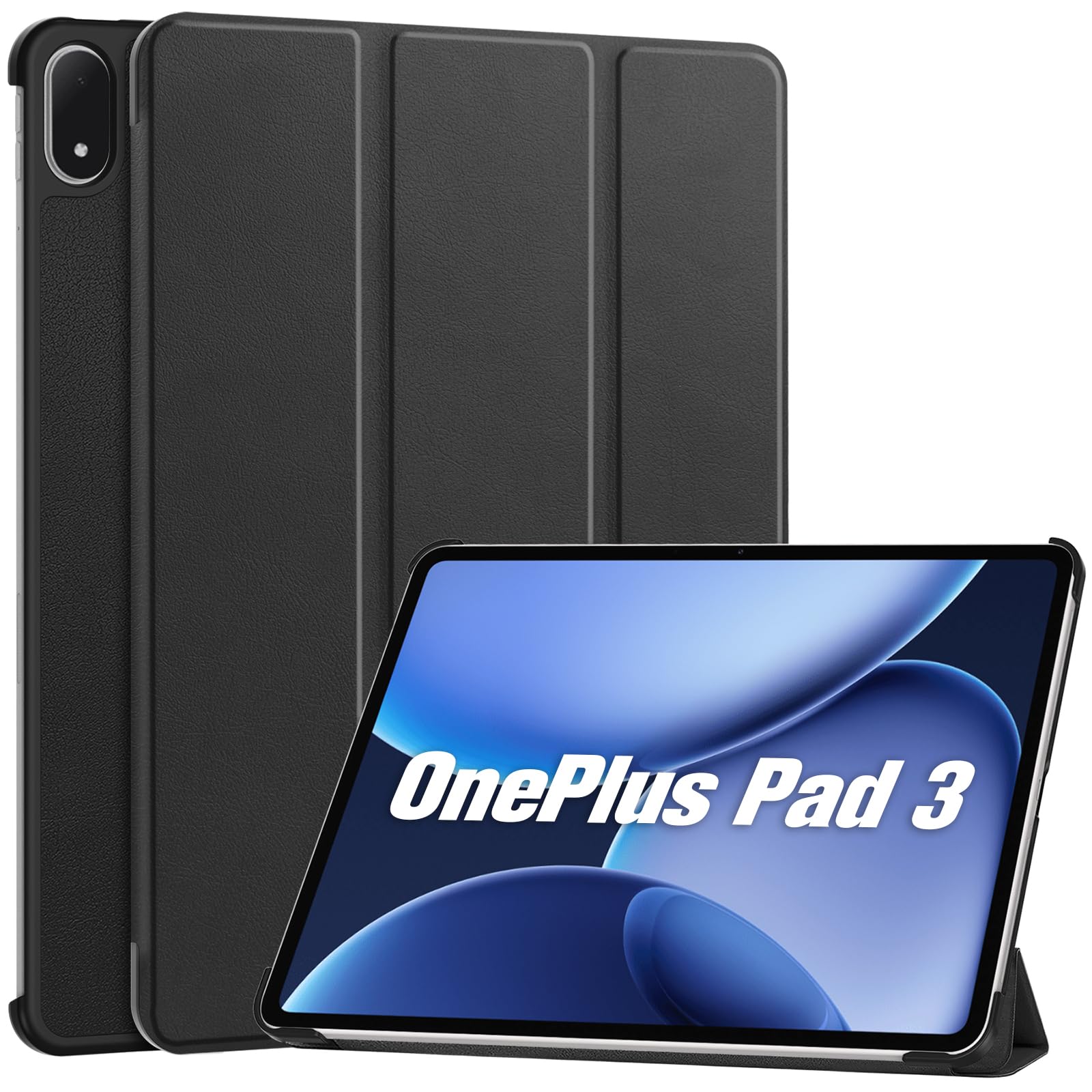 ProCase Slim Case for OnePlus Pad 3 13.2 inch 2025, Compatible with OnePlus Stylo 2 Stylus, Stand Hard Shell Cover, Foldable PU Leather Tablet Case -Black