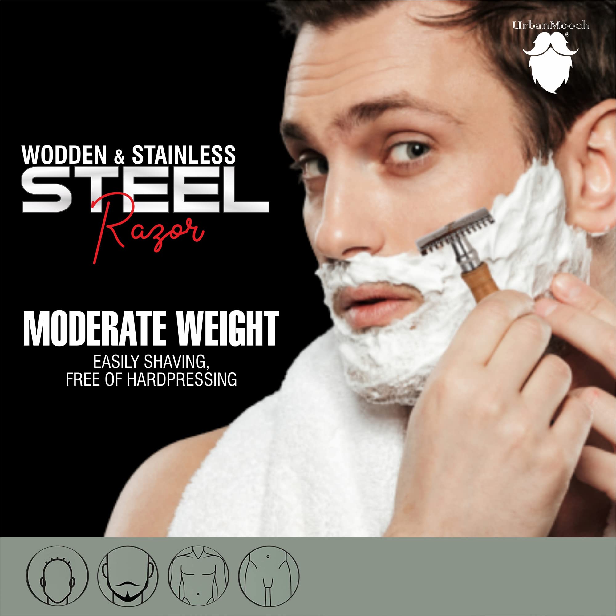 UrbanMooch Travel Essential Shaving Kit For Men | Wooden Razor, Premium Shaving Cream, Sheesham Wood Shaving Brush, Shaving Kit Pouch | Made In India - Image 6 thumbnail