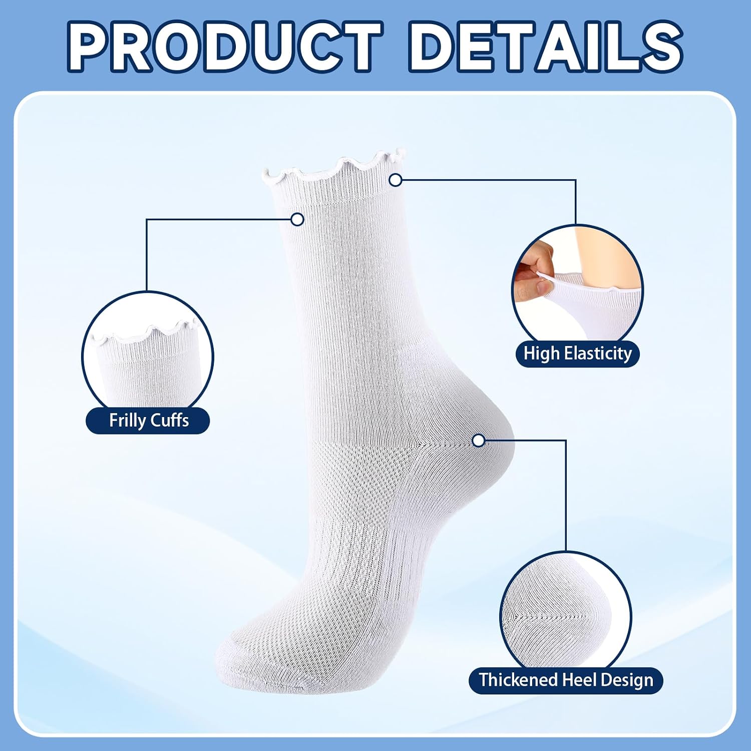 Twistover 4pair Ruffle Socks for Women Cotton Padded Heel Sock Anti Blister Cushion Boot Sock Cute Frilly Soft Casual Slouch Crew Socks for Women Gift