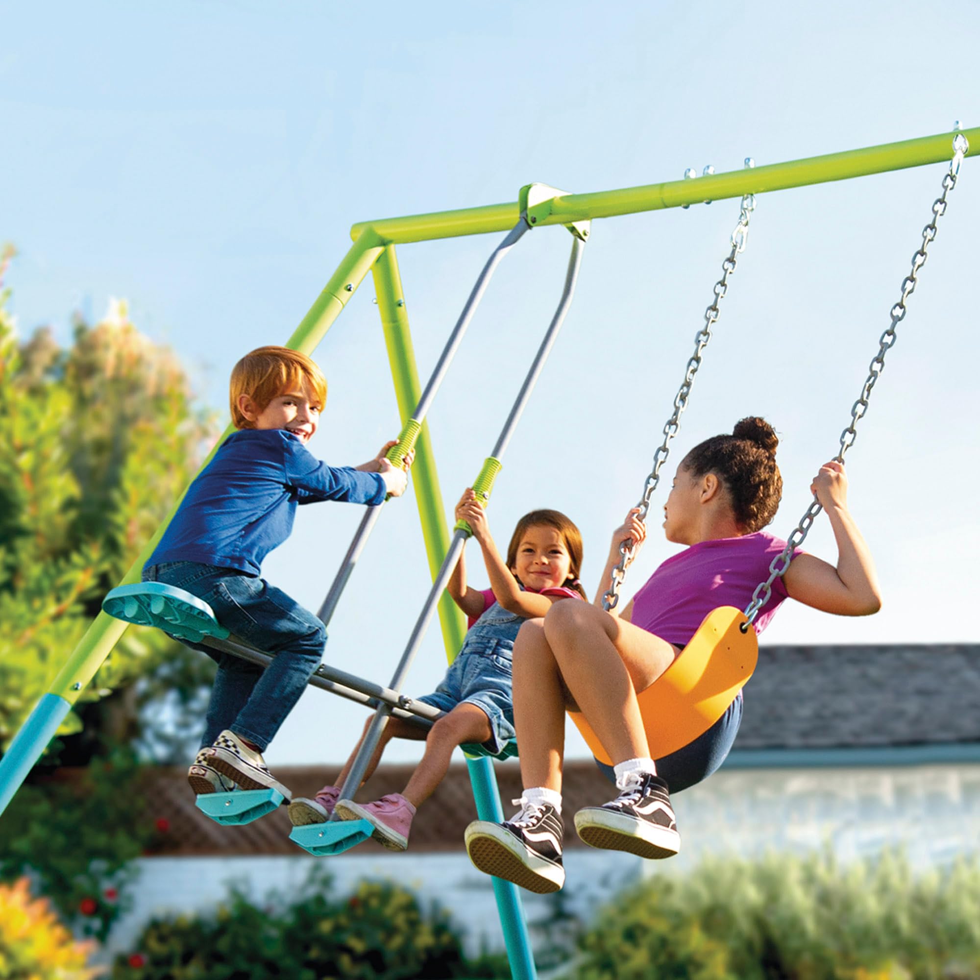 Intex Columpio de Metal con balancín Doble Plaza y Asiento, Regulable en Altura, hasta 144 kg, Columpios para niños 3-10 años, Juegos Exterior, Certificado CE (59000)