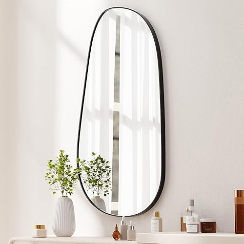 Miniatura 7 de SANHUAMAO Espejo de pared irregular asimétrico para pared de 23.6 x 33.5 pulgadas, espejo de pared con marco dorado para sala de estar, baño,