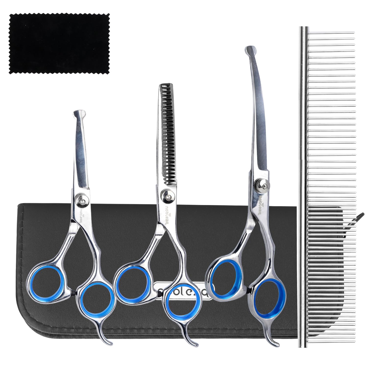Nobleza 5 in 1 Dog Grooming Scissors, Dog Grooming Kit, Pet Thinning Curved Straight Scissors Groom Set including Dogs Comb