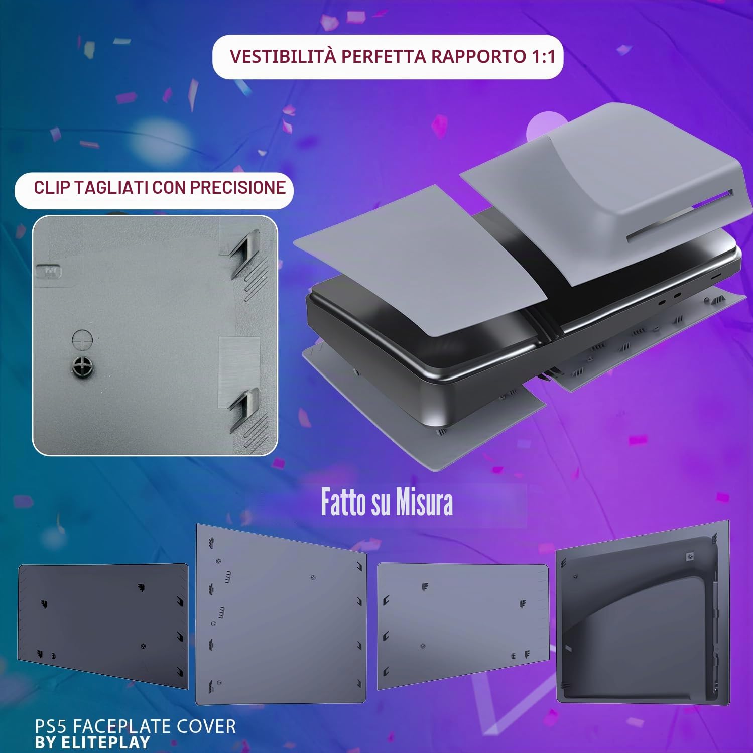 ElitePlay Coperture per Facciata Disco PS5 Pro Grigia da 30° Anniversario, Compatibile con PlayStation 5 Pro Modello Disco Edition