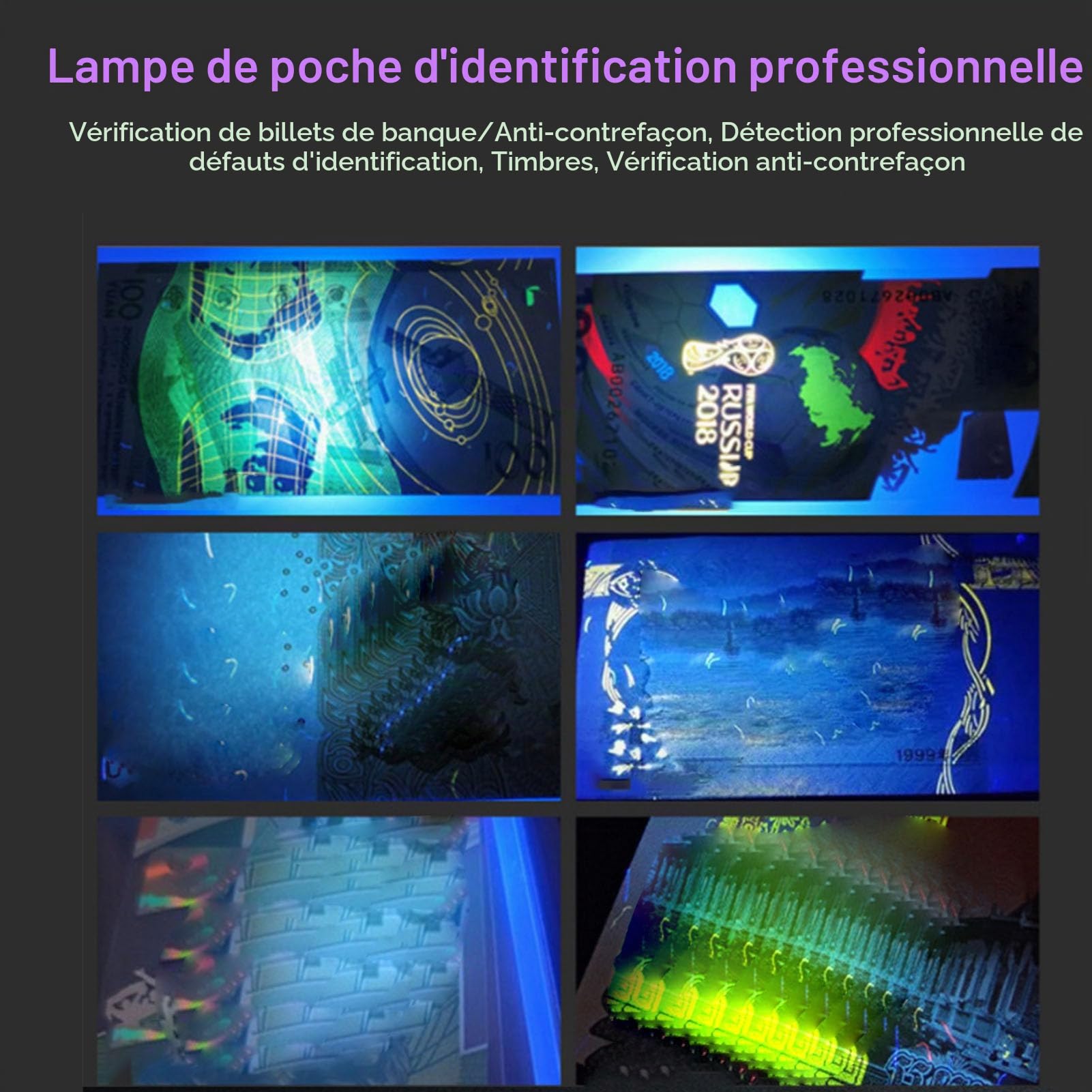 Lampe de Poche UV Triple Onde 254 Nm/365 Nm/395 Nm, Lumière Noire 3 W pour la Chasse aux Minéraux, Détection de Contrefaçon, Authentification de Bijoux et D'art
