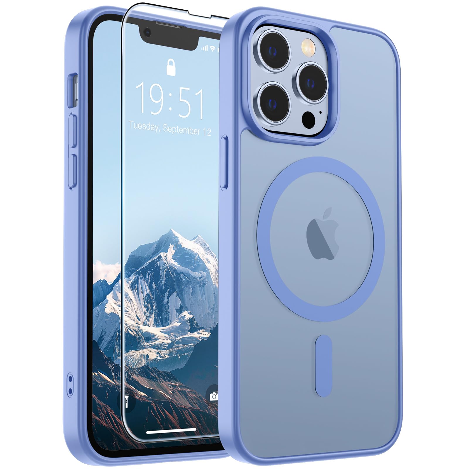 SUPFINE Magnetic for iPhone 13 Pro Max Case Blue Purple | With Screen Protector, Translucent Matte, Compatible with MagSafe, Military Grade Drop Proof, Rugged Shockproof Protective