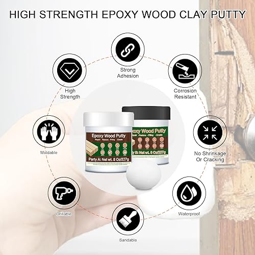 Miniatura 2 de Masilla epoxi - 16 oz de relleno epoxi blanco para madera, kit de masilla estructural teñible de 2 partes, para reparación de pisos de madera y