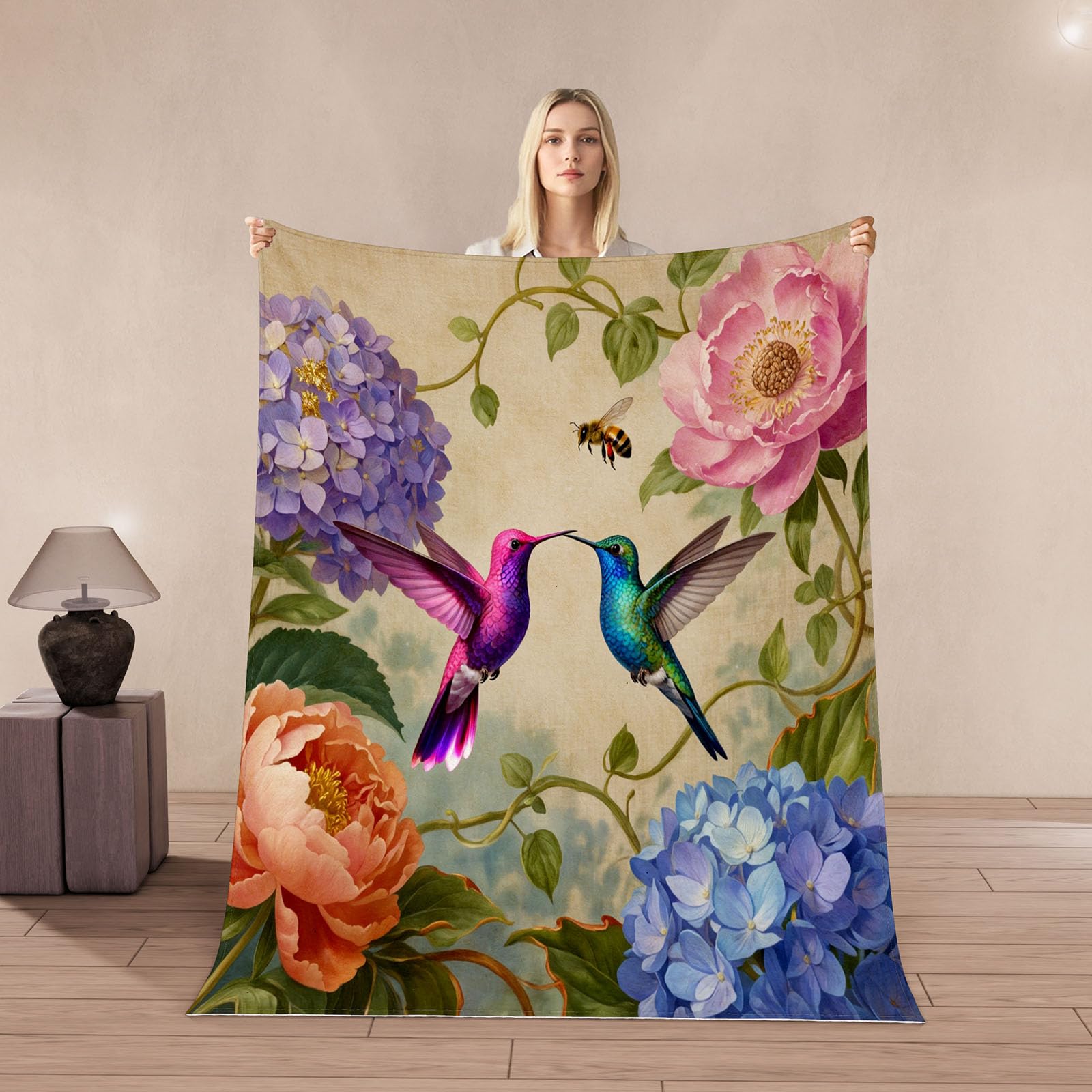 Couverture colibri en microfibre premium jeté de lit flanelle douce fleurs 3D