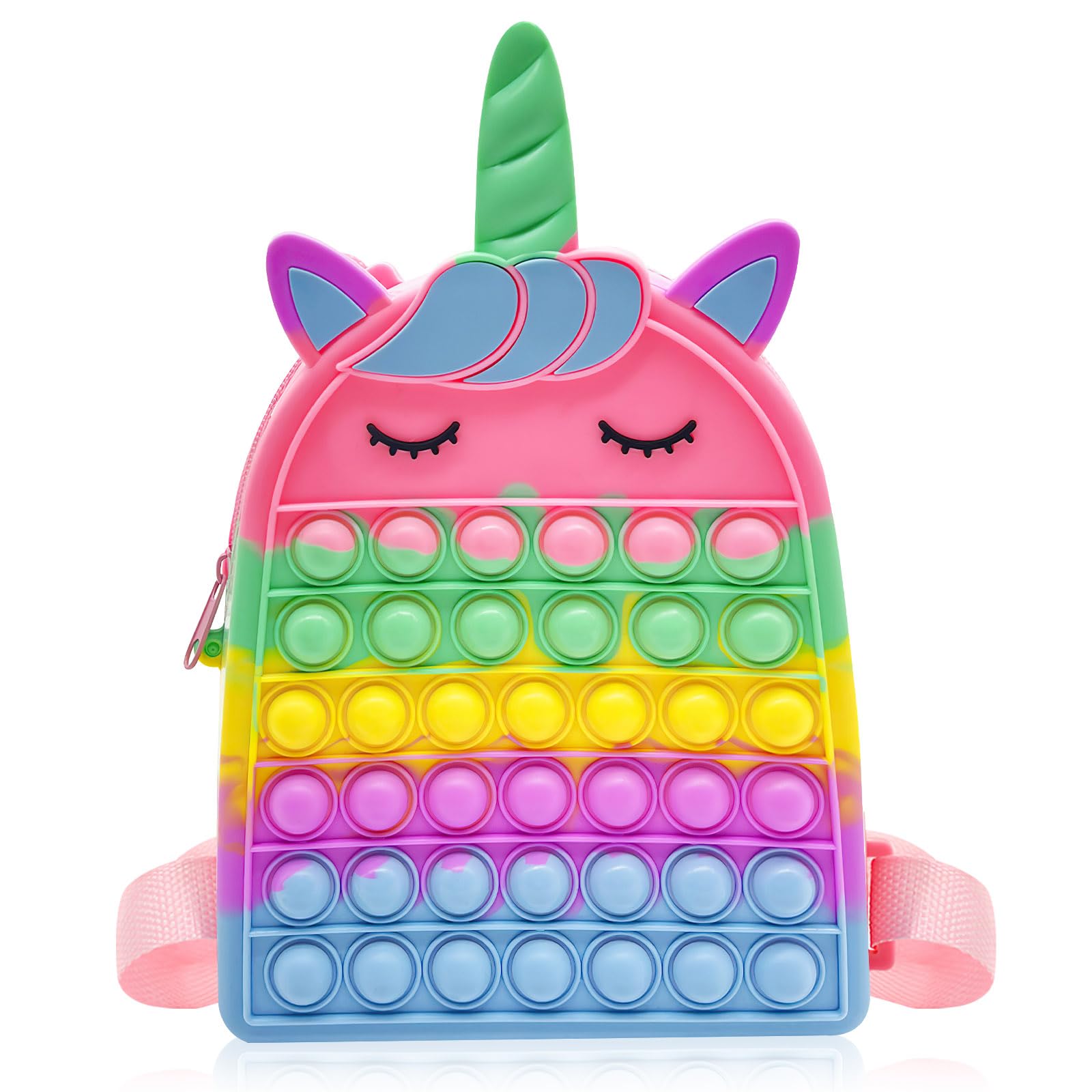 Unicorn Fidget Toys Bag, Pop Silicone Fidget Shoulder Bag, 2 in 1 Pop Anxiety Sensory Toy, Unicorn Toys Gifts for Girls, Bubble Pop Fidget Toy Girls Birthday Presents