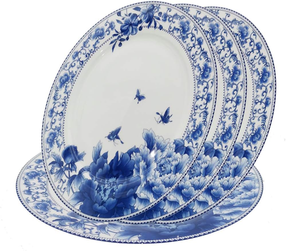FINECASA Chinese Style Bone China 10'' Dinner Plates Blue Dream Set of 4