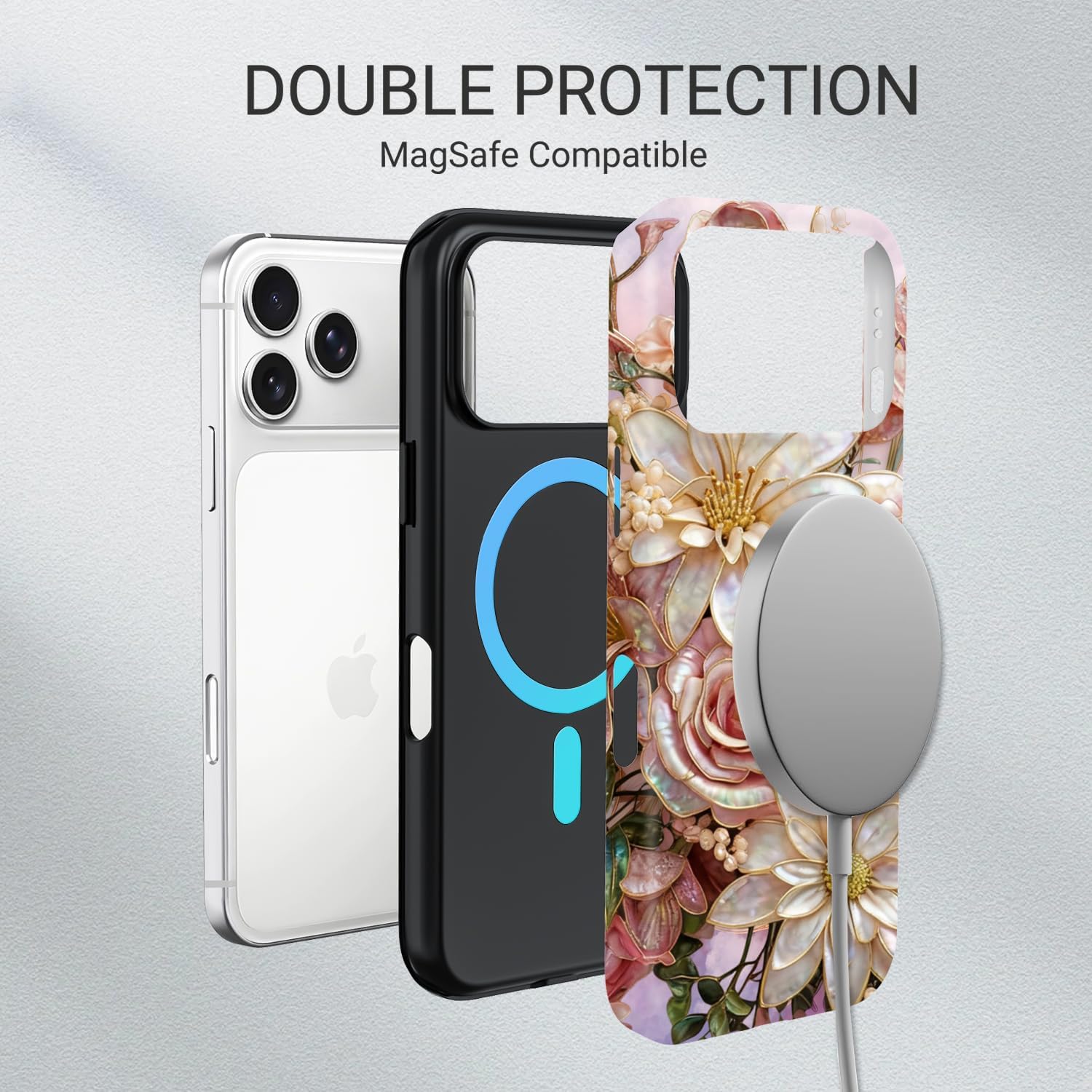 for iPhone 17 Pro Max Case Floral Design | Compatible with MagSafe | 6.6ft Drop Tested | Cute Flower Girly Protective Designer Cases for Women (Pink Clusters of Flowers)