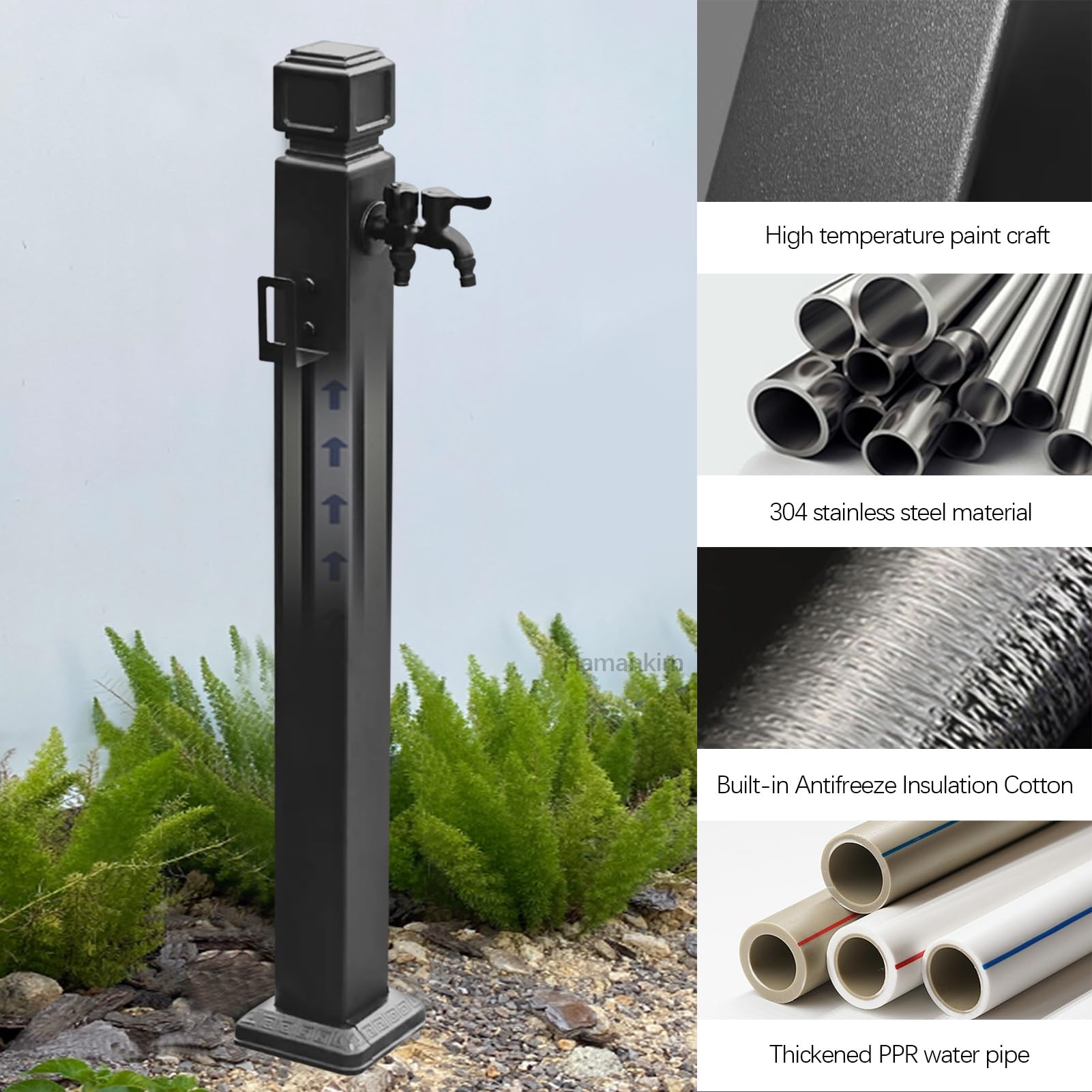 Rubinetto a colonna da giardino in acciaio inox, 95 cm, per esterni, montaggio a pavimento, antigelo, antigelo, per irrigazione da prato, fattoria, lavaggio patio, durevole e resistente alle
