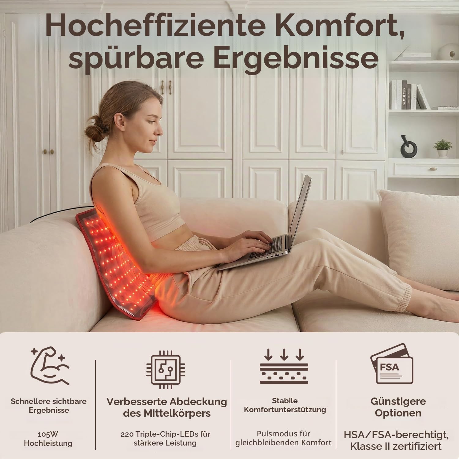 BestQool Rotlichtmatte 660 nm 850 nm Infrarotgürtel Triple-Chip 10Hz 40Hz Pulsmodi 54,9 × 35,6 cm 43W