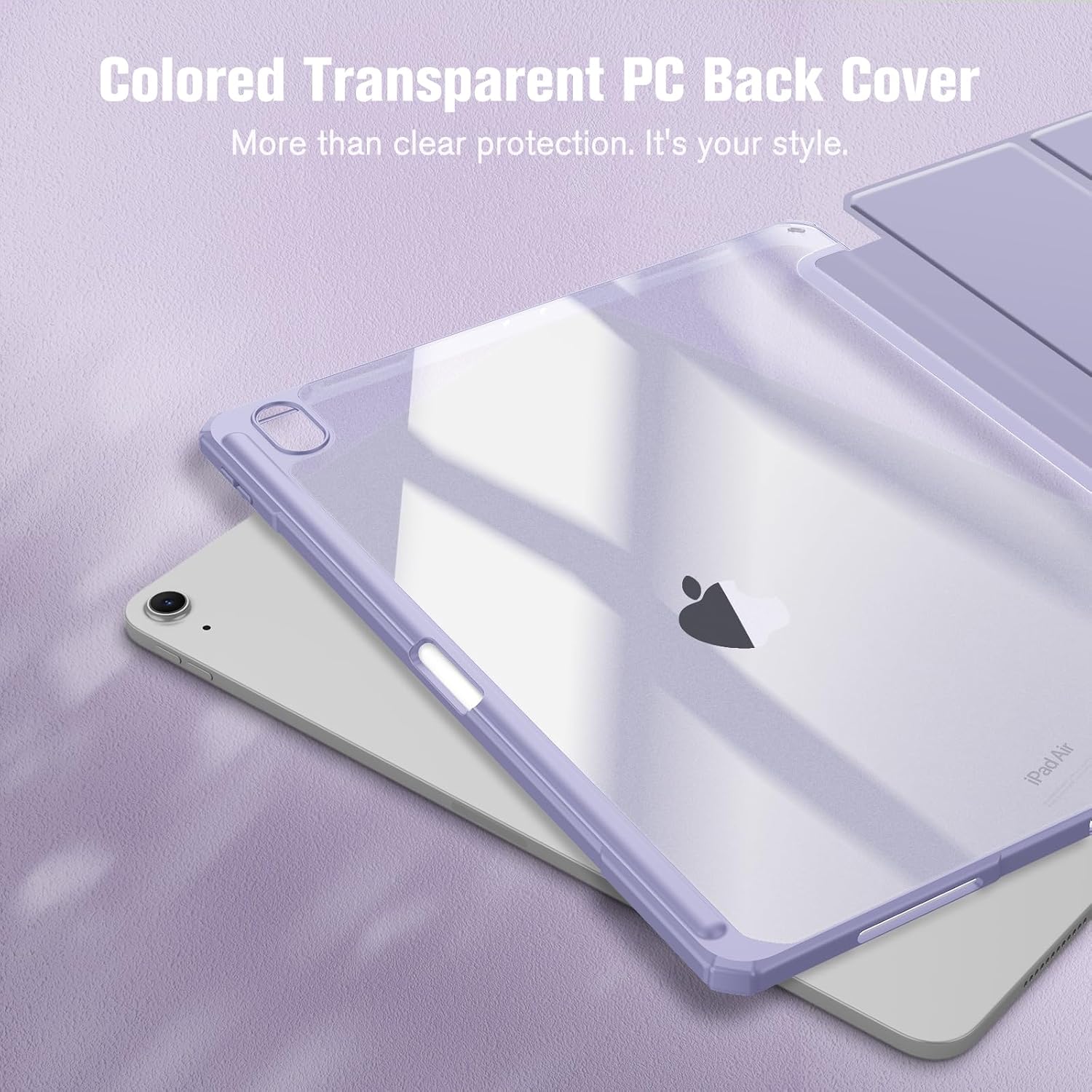 Fintie Hybrid Slim Case for iPad Air 13-inch M4/M3/M2 (2026/2025/2024) - [Built-in Pencil Holder] Shockproof Cover with Clear Transparent Back Shell, Lilac Purple