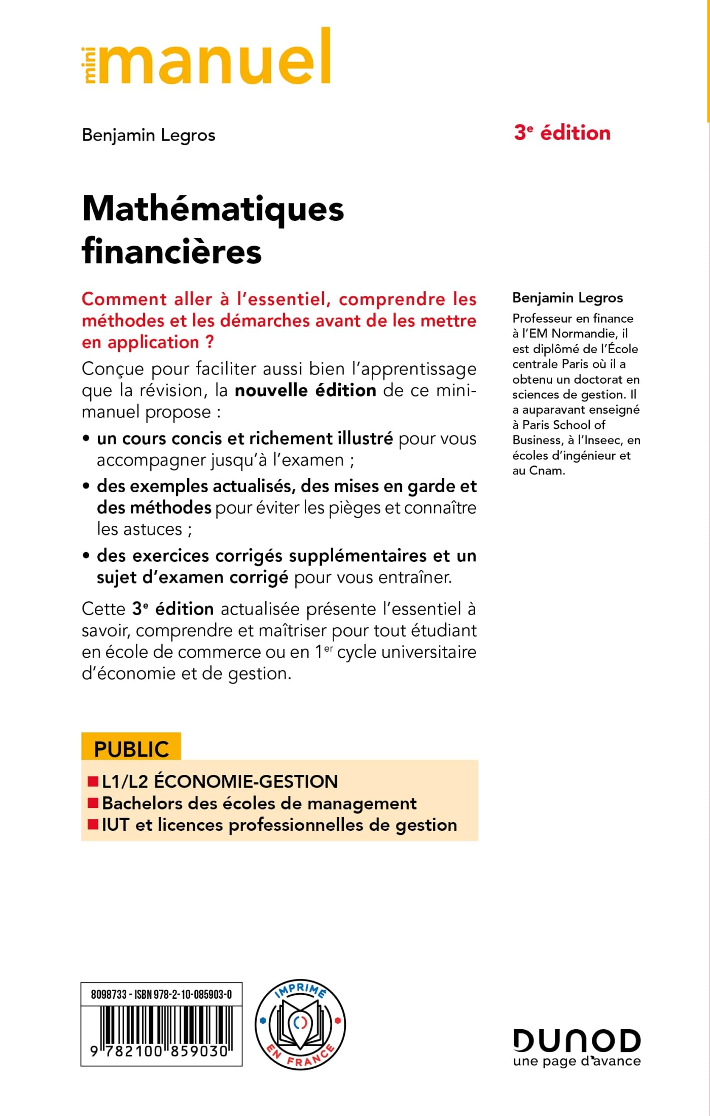 Mini-manuel - Mathématiques financières - 3e éd: L'essentiel du cours - Exercices corrigés - Sujet d'examen