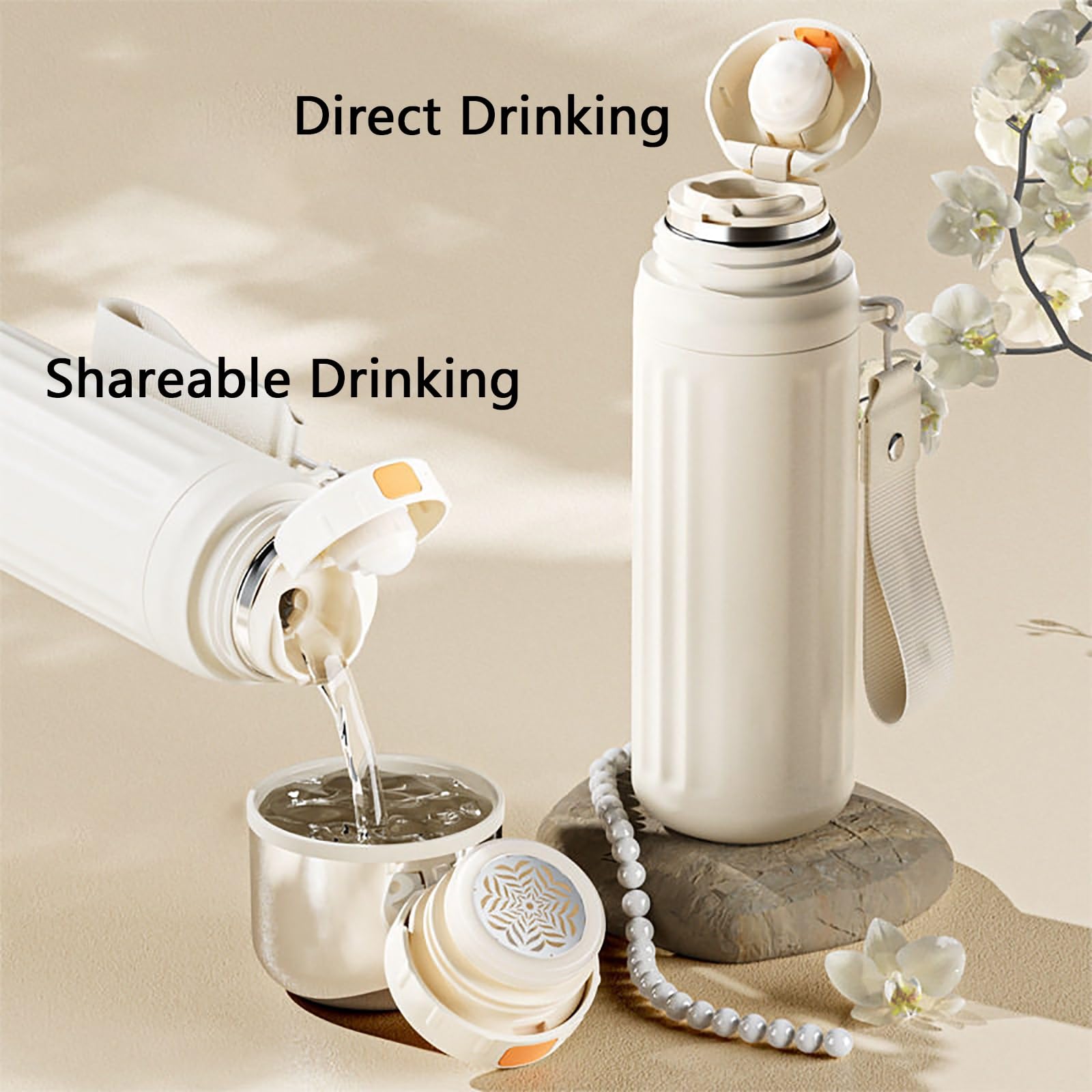 Taza Cafe Termica, Vaso Termico Cafe, Dos Formas de Beber, Mantiene El Calor y El Frío, Fácil de Transportar, Ideal para El Hogar, La Oficina y Viajes (550ml)(White)