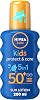NIVEA SUN Kids Protect & Care SPF 50 Coloured Spray 200ml, Sunscreen Protects Delicate Skin Against Sunburn and Long-Term UV Damage, Fast-Absorbing No White Cast Sun Lotion