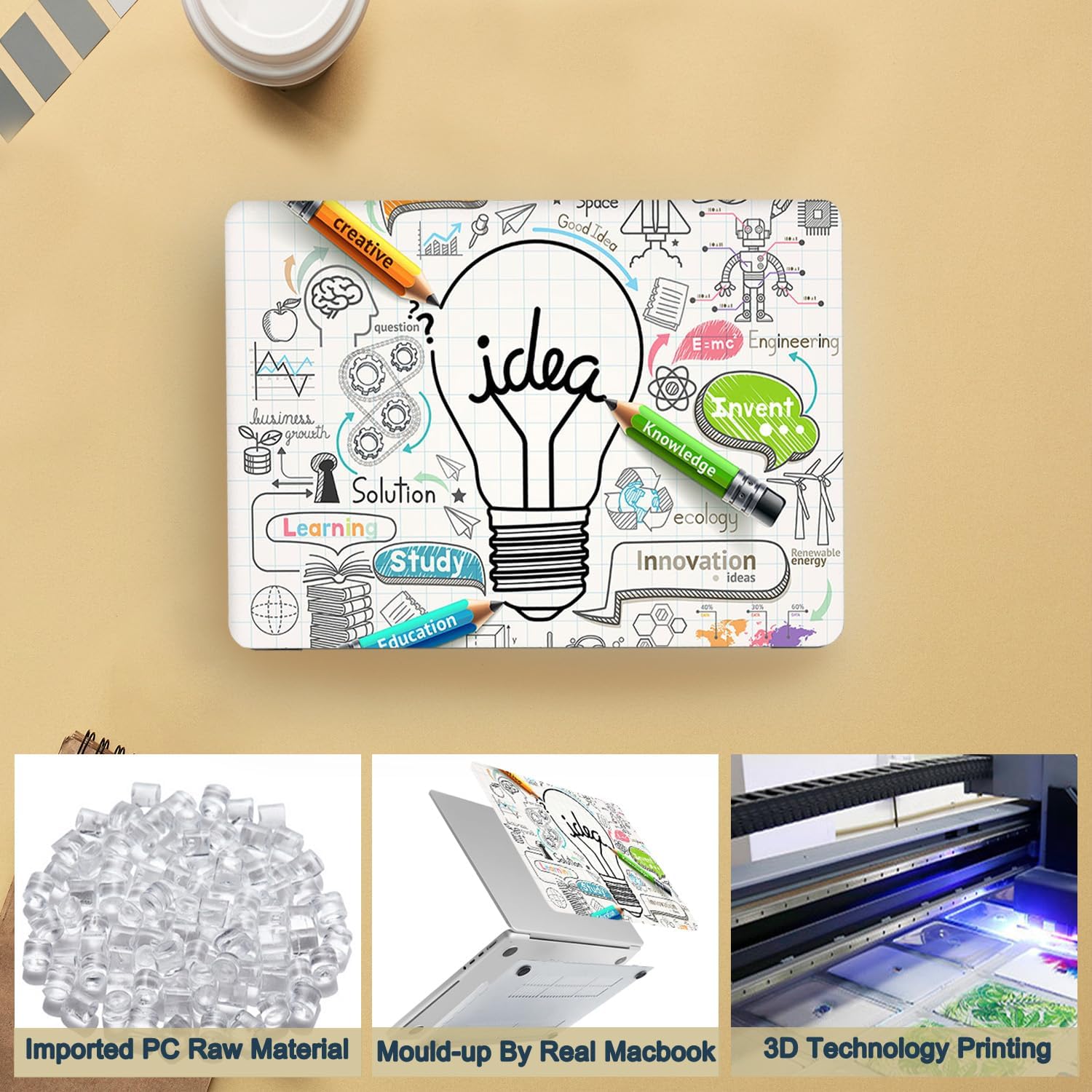 Laptop Case Compatible with MacBook Air 13 inch Case 2017 2016 2015 2014 2013 2012 2011 2010 Release Model A1466 A1369, Plastic Hard Shell Case Cover & Keyboard Cover Skin - Creative Bulb