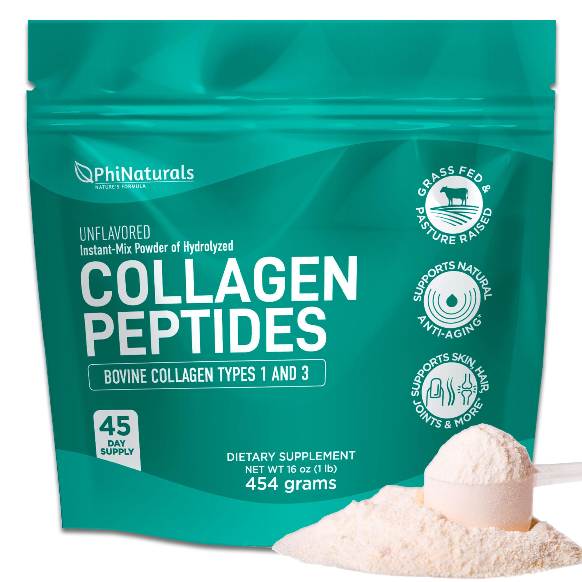 Collagen Peptides Protein Powder Instant-Mix Unflavored Hydrolyzed Collagen Supplement from Pasture-Raised Grass-Fed Bovine Beef Non-GMO Keto Paleo Friendly