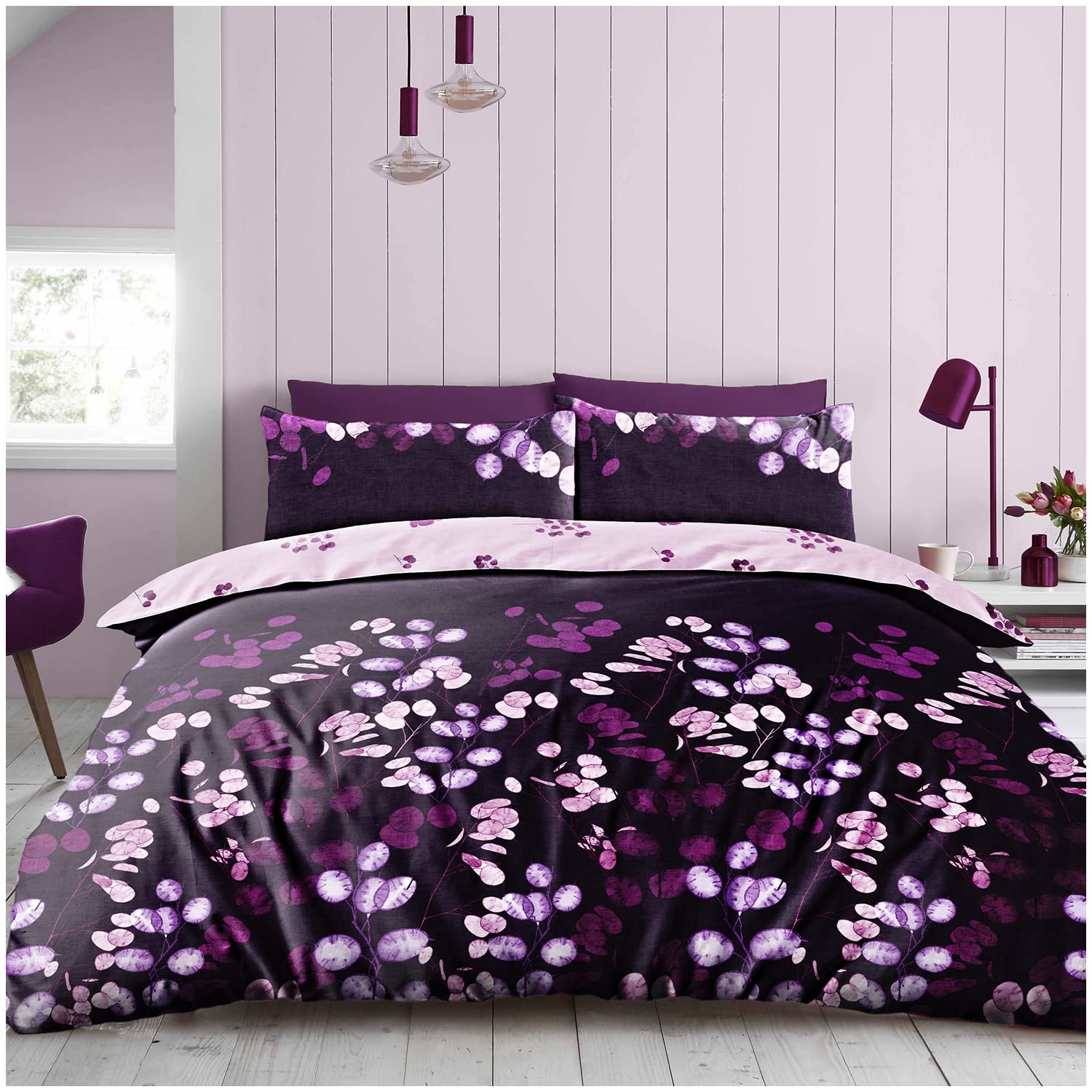 Super Dreamer 4 Piece Leaves Duvet Covers Double, Reversible Comforter Cover With Pillowcases & Fitted Sheet