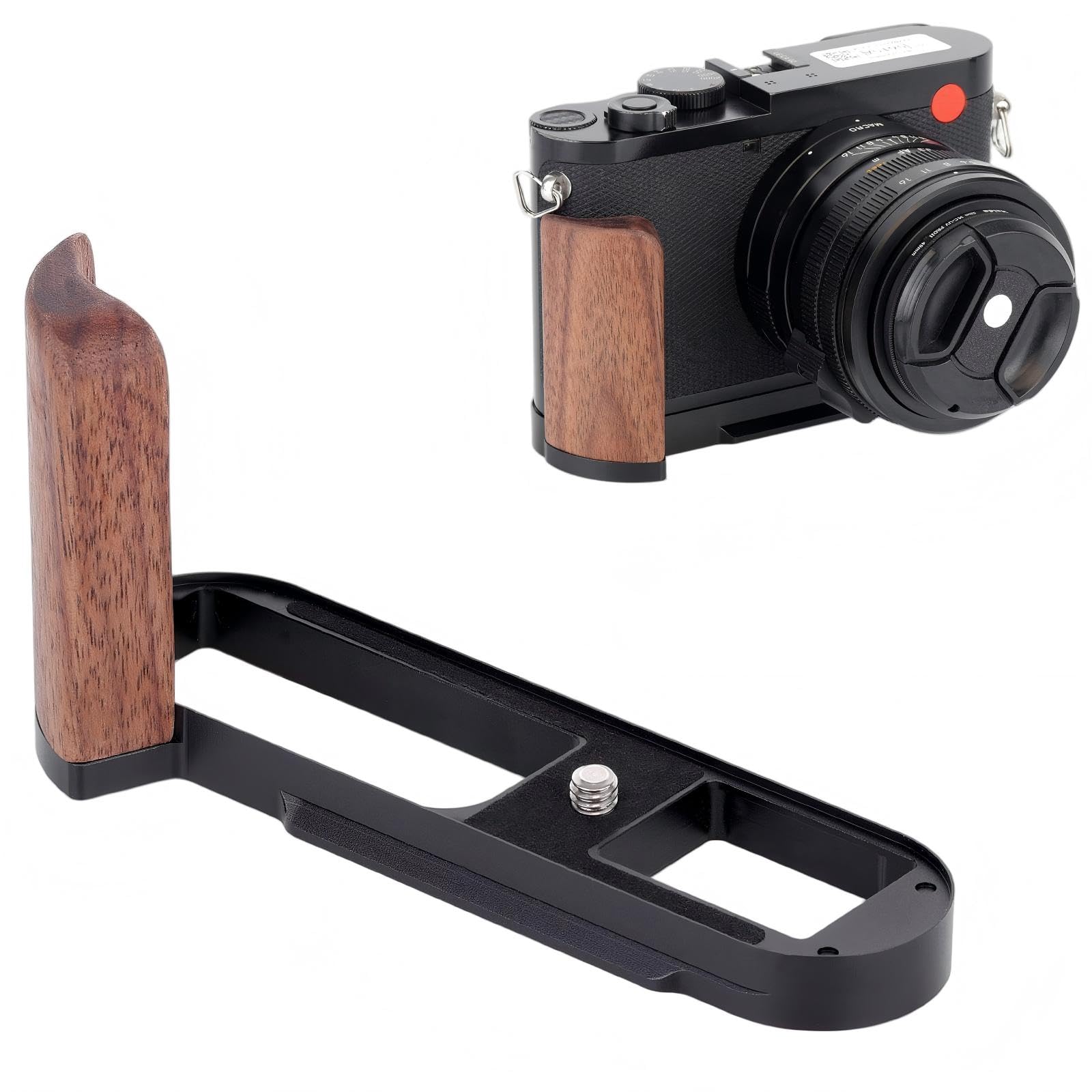 Solid Wood Metal Hand Grip L Bracket Holder for Leica Q2 Digital Camera, Anti-Slip Q2 Handgrip with Arca Type Plate Quick Release Tripod Mount, w/ 1/4" Threads Holes (Walnut Wood)