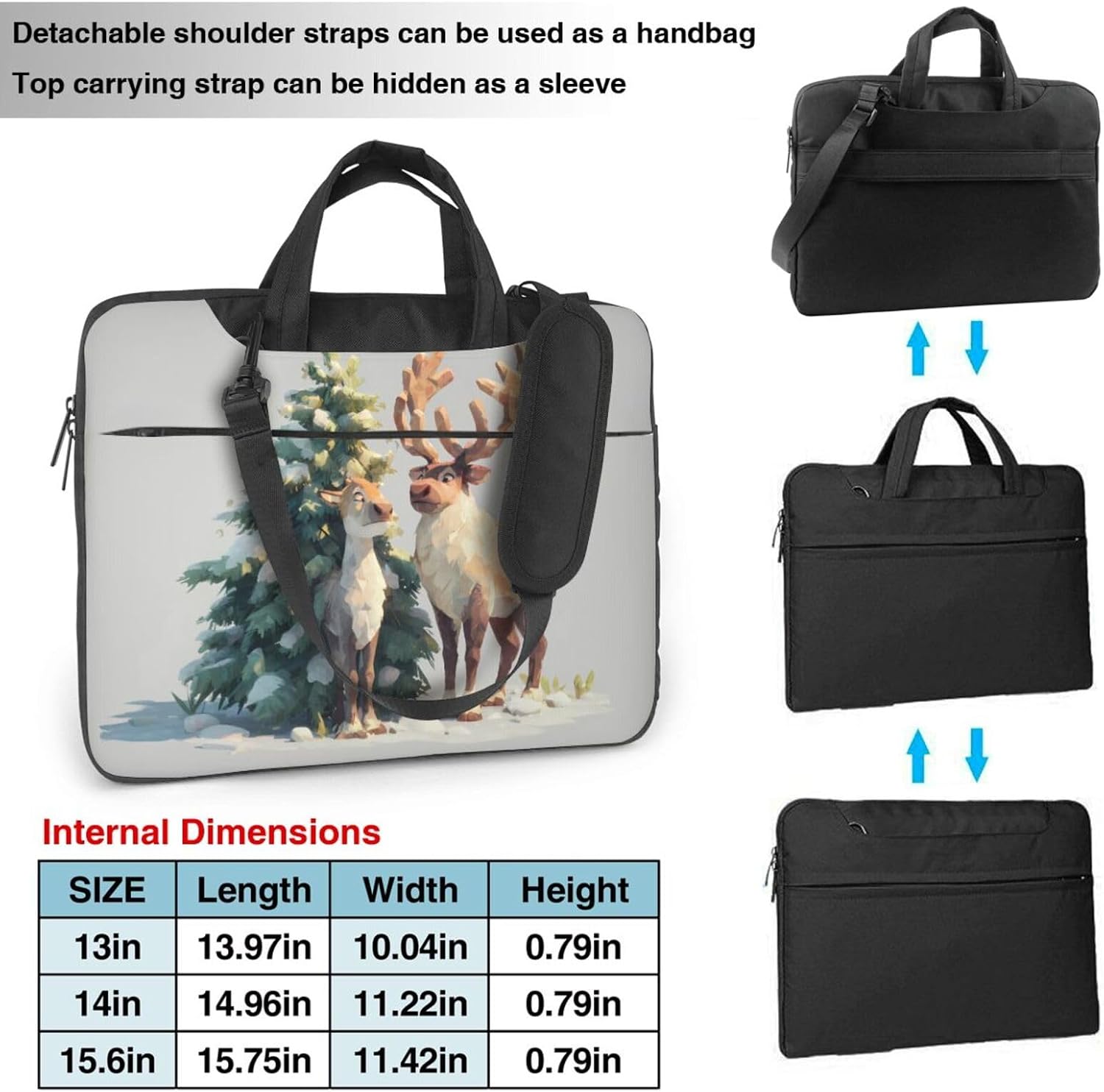 Laptop Bag with Unique Couple Elk Pattern Light and Easy To Carry for Business Trips Work and Study image 3